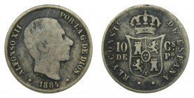 Alfonso XII (1874-1885). 1884. 10 centavos. Manila (AC.100) Ar. Rayitas
BC