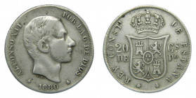 Alfonso XII (1874-1885). 1880. 20 centavos. Manila (AC.103) Ar. 
MBC