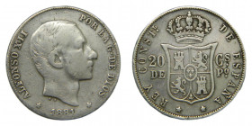 Alfonso XII (1874-1885). 1881. 20 centavos. Manila (AC.105) Ar. 
MBC-