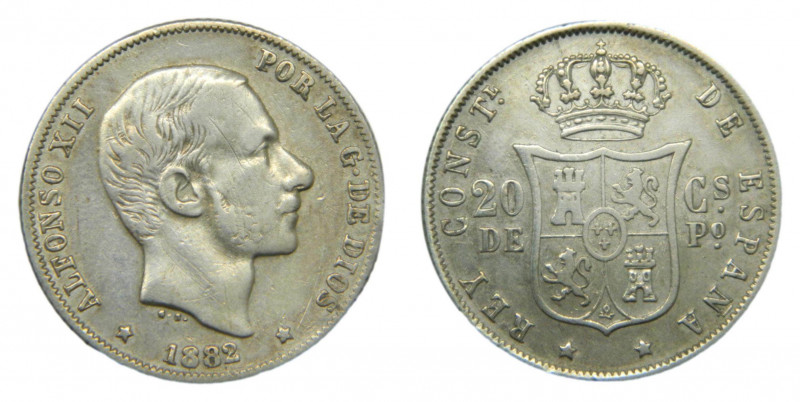 Alfonso XII (1874-1885). 1882. 20 centavos. Manila (AC.107) Ar. Rayitas
MBC