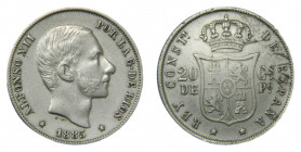 Alfonso XII (1874-1885). 1885. 20 centavos. Manila (AC.111) Ar. Rayitas en reverso.
MBC