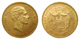 Alfonso XII (1874-1885). 1877 *18-77. DEM. 25 pesetas. Madrid (AC.68) 8,07 gr Au.
EBC+