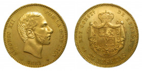 Alfonso XII (1874-1885). 1881 *18-81. MSM. 25 pesetas. Madrid (AC.82) 8,06 gr Au. Brillo original.
SC-