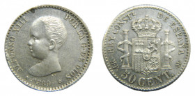 Alfonso XIII (1886-1931). 1889 *-9. MPM. 50 céntimos. Madrid. (AC.27). 2,53 gr. Ar.
EBC+