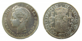 Alfonso XIII (1886-1931). 1896 *9-6. PGV. 50 céntimos. Madrid. (AC.44). 2,44 gr. Ar
MBC
