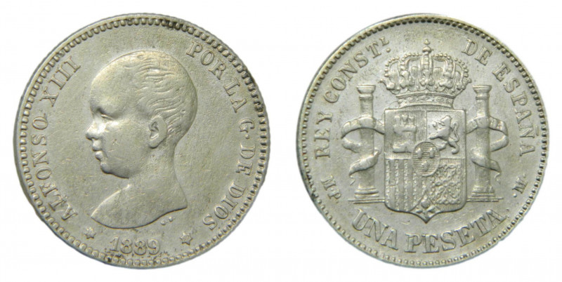 Alfonso XIII (1886-1931). 1889 *--.89. MPM. 1 peseta. Madrid. (AC.52). 4,93 gr. ...