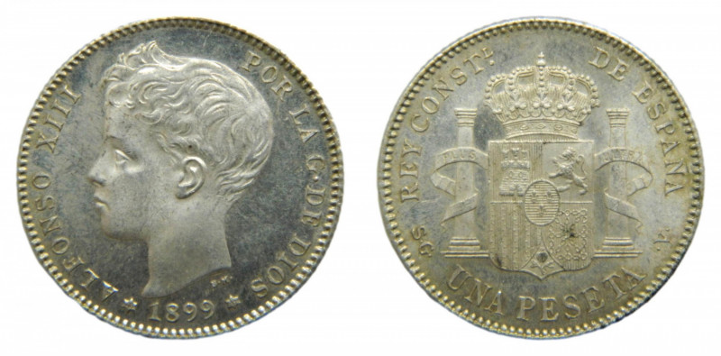 Alfonso XIII (1886-1931). 1899 *18-99. SGV. 1 peseta. Madrid. (AC.57). gr. Ar.
...