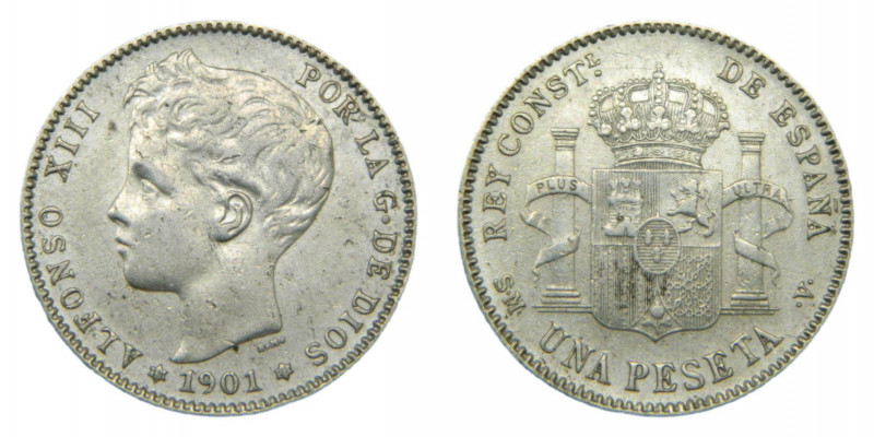 Alfonso XIII (1886-1931). 1901 *19-01. SMV. 1 peseta. Madrid. (AC.60). 5,05 gr. ...