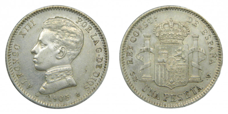 Alfonso XIII (1886-1931). 1905 *19-05. SMV. 1 peseta. Madrid. (AC.70). 4,97 gr. ...