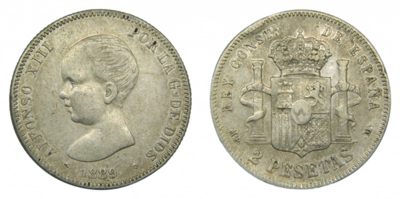 Alfonso XIII (1886-1931). 1889 *18-89 flojitas. MPM 2 pesetas. Madrid. (AC.82). ...