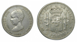 Alfonso XIII (1886-1931). 1889 *..-89 flojitas. MPM 2 pesetas. Madrid. (AC.82). 9,9 gr. Ar 
BC