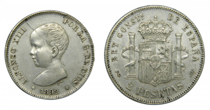 Alfonso XIII (1886-1931). 1892 *--.92. PGM. 2 pesetas. Madrid. (AC.85). 9,77 gr....