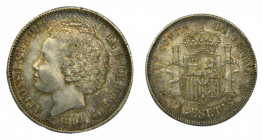 Alfonso XIII (1886-1931). 1894 *18-94. PGM. 2 pesetas. Madrid. (AC.86). 10,02 gr. Ar. Bonita pátina.
EBC