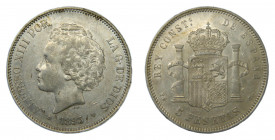 Alfonso XIII (1886-1931). 1893 *18-93. PGL. 5 pesetas. Madrid. (AC.102). 24,91 gr. Ar 
MBC+