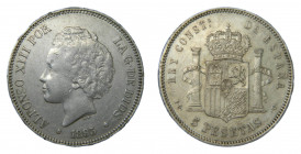 Alfonso XIII (1886-1931). 1893 *18-93. PGV. 5 pesetas. Madrid. (AC.103). 24,97 gr. Ar. Finitas rayitas. 
MBC