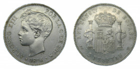 Alfonso XIII (1886-1931). 1896 *18-96. PGV. 5 pesetas. Madrid. (AC.106). 24,89 gr. Ar 
MBC+/EBC-