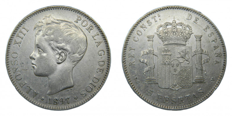 Alfonso XIII (1886-1931). 1897 *18-97. SGV. 5 pesetas. Madrid. (AC.107). 24,86 g...