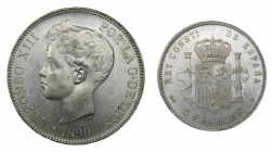 Alfonso XIII (1886-1931). 1899 *18-99. SGV. 5 pesetas. Madrid. (AC.104). 25,1 gr. Ar
SC-