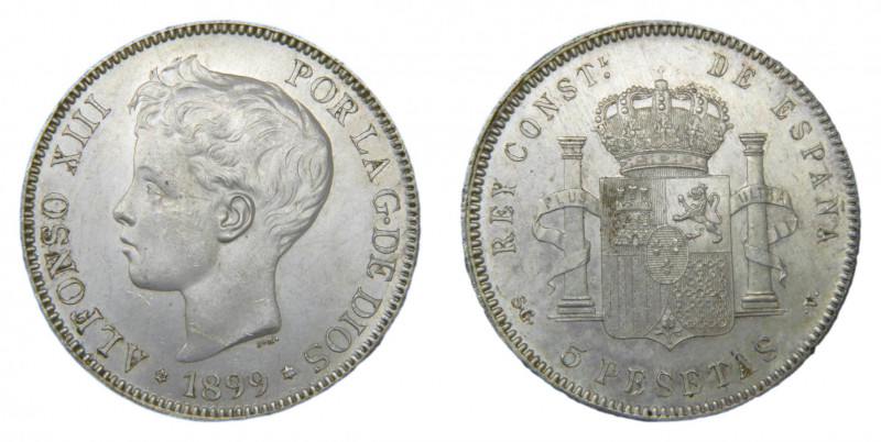 Alfonso XIII (1886-1931). 1899 *18-99. SGV. 5 pesetas. Madrid. (AC.104). 24,91 g...