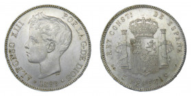 Alfonso XIII (1886-1931). 1899 *18-99. SGV. 5 pesetas. Madrid. (AC.104). 24,91 gr. Ar. Finísimas rayitas.
SC-