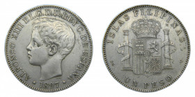 Alfonso XIII (1886-1931). 1897 SGV. Un peso. Filipinas. (AC.122). 24,88 gr. Ar. 
MBC