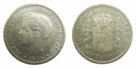 Alfonso XIII (1886-1931). 1896. PGV. 10 Centavos. Puerto Rico. (AC.125). 2,5 gr. Ar. 
MBC