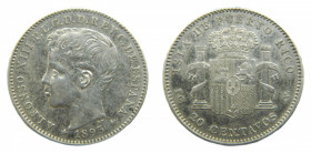 Alfonso XIII (1886-1931). 1895. PGV. 20 Centavos. Puerto Rico. (AC.126). 4,96 gr. Ar. 
MBC