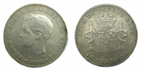 Alfonso XIII (1886-1931). 1896. PGV. 40 Centavos. Puerto Rico. (AC.127). 9,96 gr. Ar. Marquitas.
MBC-