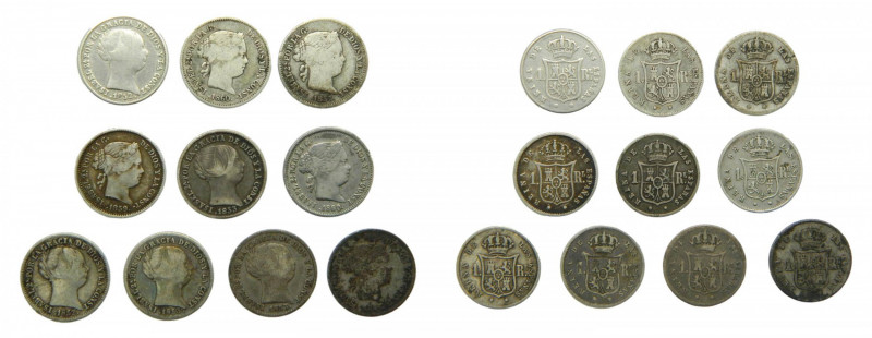 Lote 10 monedas de 1 Real Isabel II. Varios años. A catalogar. Ar 
BC-MBC-