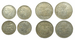 Lote 4 monedas 1 peseta. Alfonso XIII y República. 1896x2. 1901, 1933. Ar
MBC