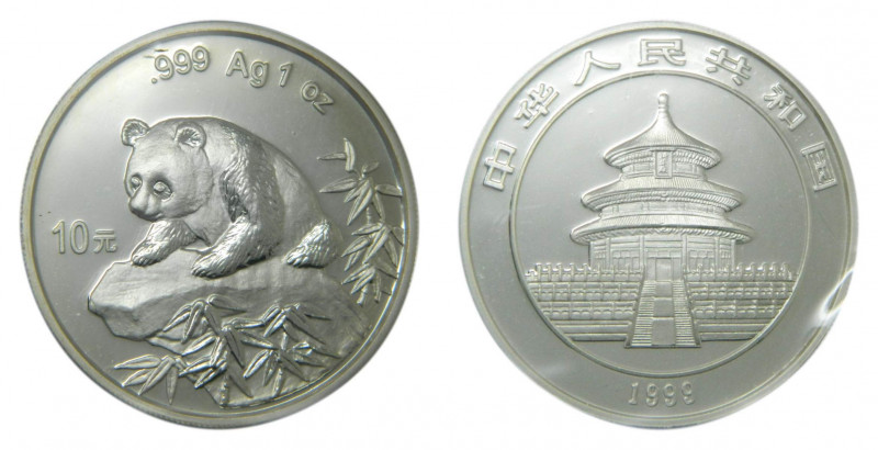 CHINA 1999. 10 Yuan. Panda. (km#1216) 31,1 gr Ar. En capsula y bolsa original.
...
