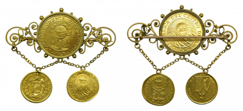 COSTA RICA. 1846-1849-1851. Broche compuesto por 3 monedas 1 y 1/2 escudo. Resel...