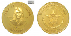 CUBA. 1989. 100 pesos (km#333). (NGC PF67 Cameo). 31,1 gr Au Proof. Tania la guerrillera. Muy rara. Acuñación de sólo 150 piezas.
PROOF67