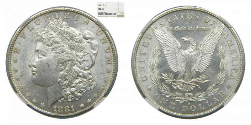 ESTADOS UNIDOS. 1881 S. San Francisco. Dólar Morgan. (km#110) Encapsulado por NG...