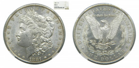ESTADOS UNIDOS. 1881 S. San Francisco. Dólar Morgan. (km#110) Encapsulado por NGC
MS61