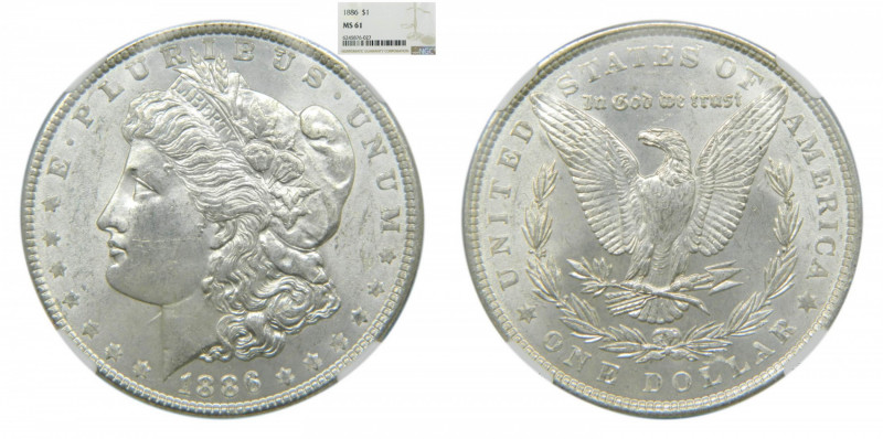 ESTADOS UNIDOS. 1886. Dólar Morgan. (km#110) Encapsulado por NGC. 
MS61