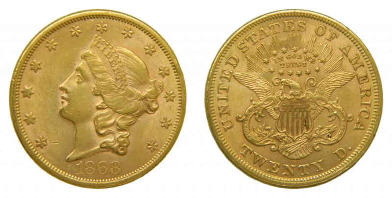 ESTADOS UNIDOS 1868. S San Francisco. 20 dólares. (km#74.2) 33,42 gr Au. 
MBC