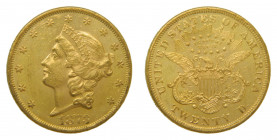 ESTADOS UNIDOS 1873. 20 dólares. (km#74.2) 33,44 gr Au. (3 cerrado). Double Eagle. Liberty Head. Marquitas. Restos de brillo original. 
MBC