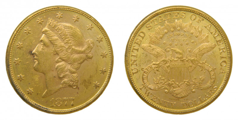 ESTADOS UNIDOS 1877. S 20 dólares. (km#74.2) 33,48 gr Au. Marquitas. Double Eagl...