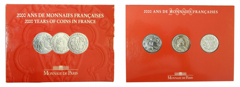 FRANCIA 2000. Set 3 monedas de 5 francos FDC. Blister oficial. (km#1222-1223-122...