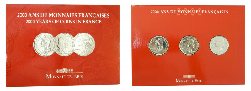 FRANCIA 2000. Set 3 monedas de 5 francos FDC. Blister oficial. (km#1965-1966-196...