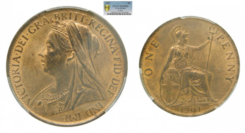 GRAN BRETAÑA. Penny 1901. Victoria (km#790). Great Britain. Bronce. PCGS MS64 RB...