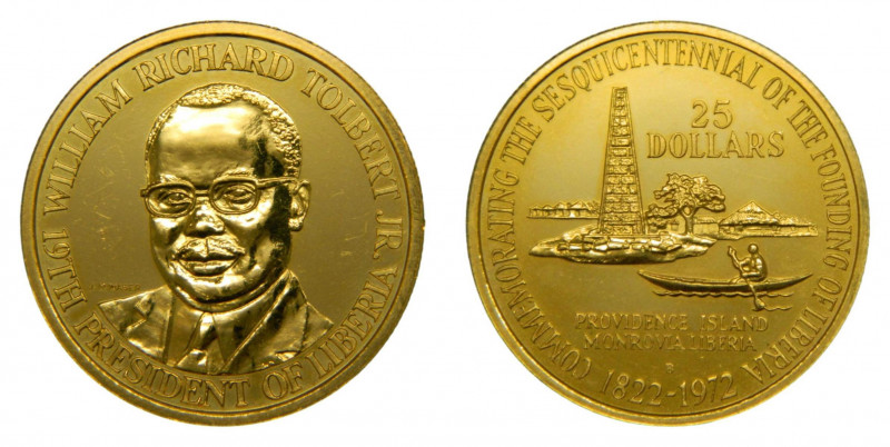 LIBERIA 1972. 25 dólares (km#28) Presidente de Liberia William Richard Tolbert. ...