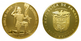 PANAMA 1977. 500 Balboas. (km#42) 41,7 gr. Au. Proof. Vasco Nuñez de Balboa. Descubrimiento del pacífico. 500 aniversario. Rara. 
PROOF