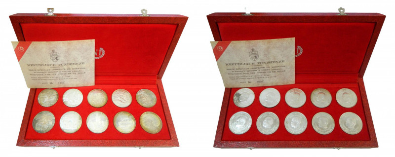 TUNEZ. 1969. Set de 10 monedas 1 dinar. (km#PS 3) (km#292-301 Republique Tunisie...