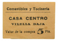 Vilella Baixa (Priorat). Comestibles y Tocinería Casa Centro. 5 Pesetas. LL-no. Vale inédito
EBC