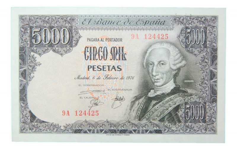Banco de ESPAÑA. 5000 pesetas 1976. Seria 9A. (Ed. E1b) (Ed. 475b) Doblez centra...