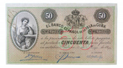 CUBA 50 pesos. 15 de mayo 1896. Recortado (P-50a) Banco Español de la Isla de Cuba.
EBC