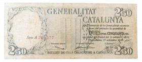 Guerra Civil, zona republicana. Generalitat de Catalunya. 2.50 pessetes. 21 de Setembre 1936. Ed-374. 
MBC-