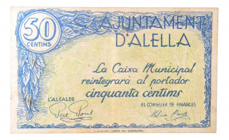 Catalunya. Ajuntament d´Alella. 50 cèntims. AT-93. 
EBC-